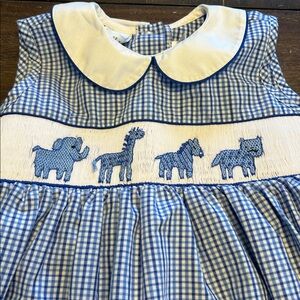 Mother Goose Smocked Animals Blue/White  Check Sleeveless Dress